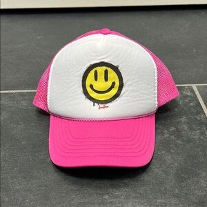 Bubu girls Pink and White Trucker Hat with Smiley Face